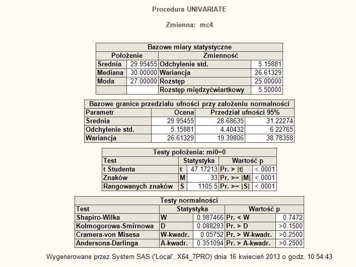 WYNIKI p prawdopodobieństwo