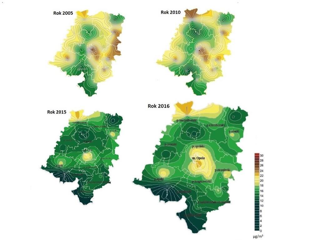 Stan środowiska na terenie województwa opolskiego w 2014 roku Dwutlenek azotu (NO2) Poziom zanieczyszczenia powietrza dwutlenkiem azotu ocenia się pod kątem ochrony zdrowia dla dwóch kryteriów: