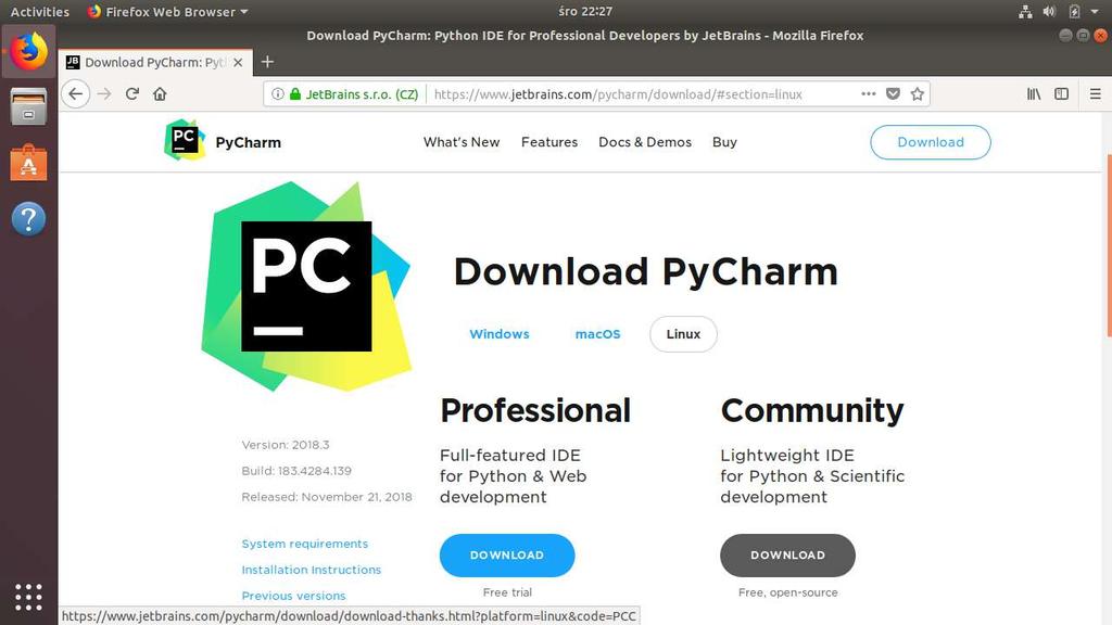 PyCharm 1. Uruchom przeglądarkę internetową 2. Przejdź na stronę www.jetbrains.