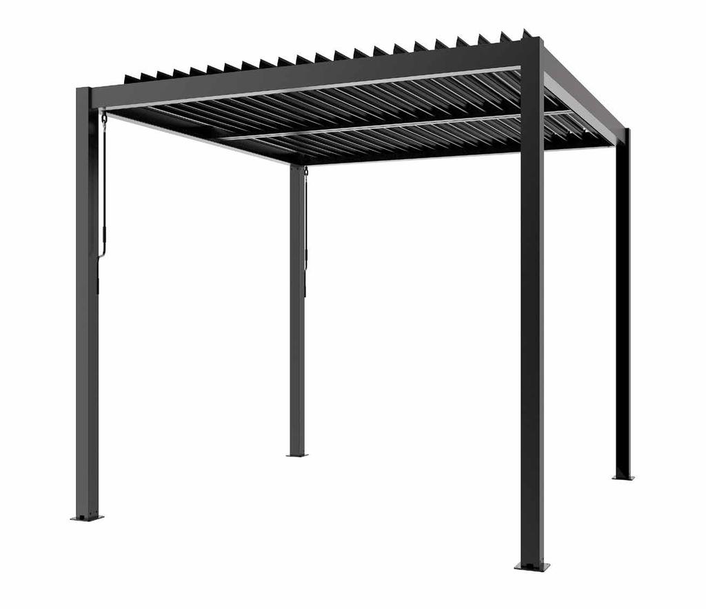 PERGOLA BIOKLIMATYCZNA P-8610 Nowość Nowoczesny design Regulowany kąt nachylenia lamel System odprowadzania wody W pełni aluminiowa konstrukcja lakierowana proszkowo Dostępne 3 wymiary Informacje