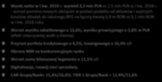 :: RUMUNIA Wzrost sprzedaży i budowanie bazy klientów :: RUMUNIA Dane skonsolidowane Rachunek zysków i strat / Przychody z tytułu odsetek 27,9 23,7 +17,6% Koszty z tytułu odsetek -10,2-8,1 +25,4%