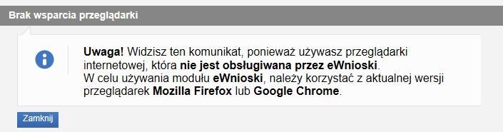 Zostaniemy przekierowani do modułu wniosków. Ważne! Aby móc zalogować się do modułu ewnioski konieczne jest skorzystanie z jednej z darmowych metod udostępnionych przez login.gov.