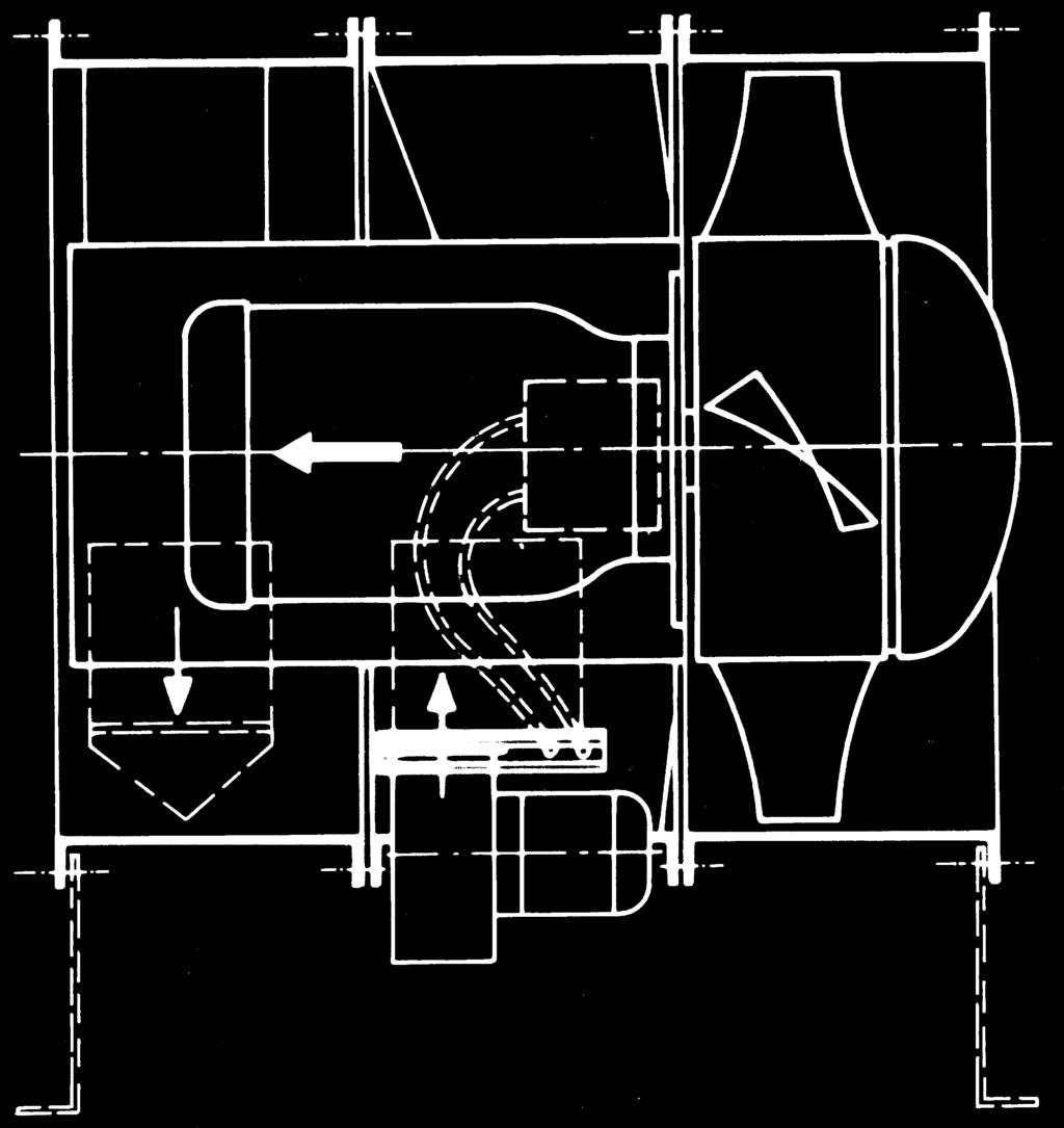 kanałem wentylacyjnym. Napęd bezpośredni, silnik montowany po stronie tłocznej Do podwyższenia ciśnienia i uspokojenia przepływu wentylatory te posiadają kierownicę powietrza.