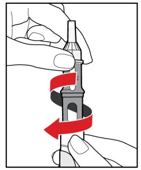 Krok 5. Wymieszanie leku GENOTROPIN RYSUNEK J Upewnić się, że igła jest przymocowana do metalowej części przedniej.