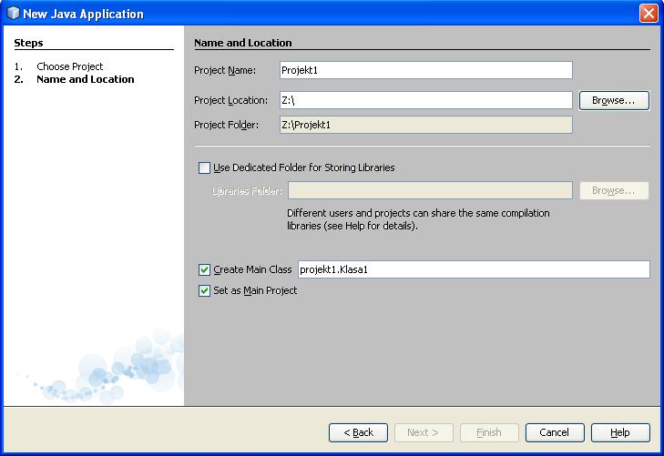 W oknie New Project wybierz w panelu Categories: Java a w panelu Projects: Java Application i zatwierdź przyciskiem Next > 4.