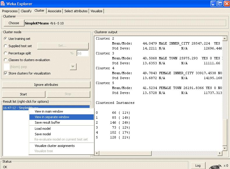 Clustering results