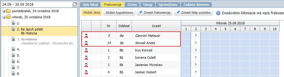 Przejdź na kartę Frekwencja na karcie tej automatycznie pojawią