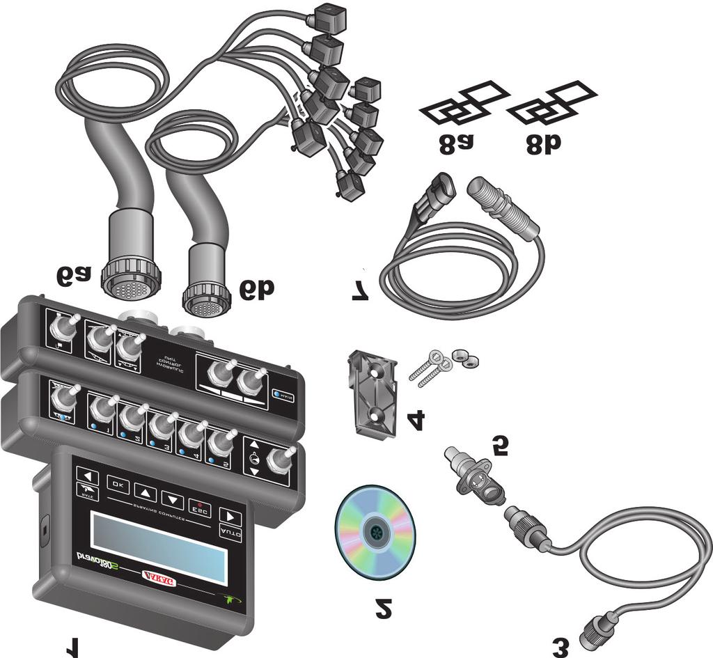 1 KOMPUTER BRAVO 180S ZE STEROWNIKAMI HYDRAULICZNYMI Legenda: 1 Bravo 180S 2 Podręcznik instrukcji (DVD-ROM) 3 Kabel zasilający 4 Zestaw mocujący 5 Łącznik zasilający 6a Okablowanie połączeniowe do