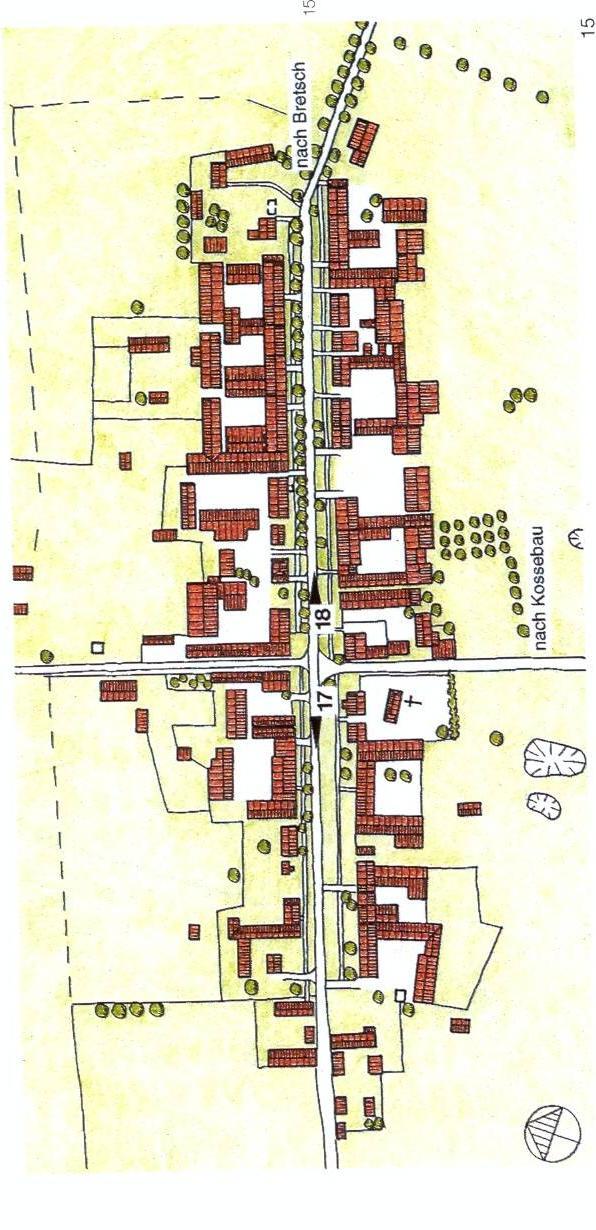 INWENTARYZACJA ZAGOSPODAROWANIA CENTRUM WSI LEGENDA granice działek krawędzie dróg drzewa krzewy woda Korony drzew na mapie powinny być narysowane w skali skala 1:1000 budynki i ich funkcje (kolor