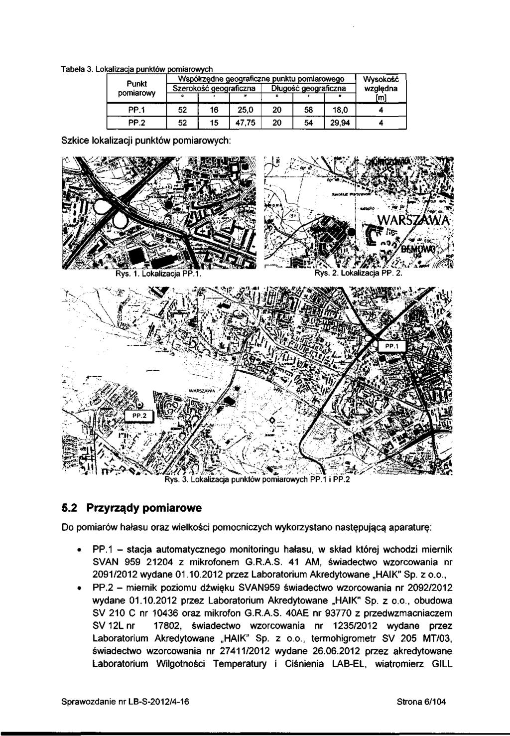 Tabela 3. Lokalizacja punktów pomiarowych Współrzędne geograficzne punktu pomiarowego Punkt Szerokość geograficzna Długość geograficzna pomiarowy PP.