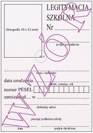 Wzór nr 38a LEGITYMACJA SZKOLNA, Z WYJĄTKIEM SZKÓŁ