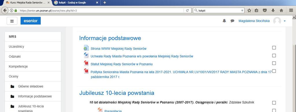 9. Po zapisie wyświetli nam się zawartość kursu.