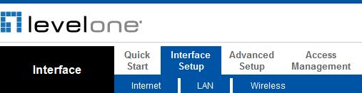 13. Aby skonfigurować sieć bezprzewodową kliknij Interface Setup a potem Wireless.