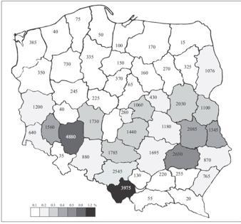 Stawy karpiowe Rozmieszczenie jezior i stawów rybnych w Polsce (Leszczycki 1980) The distribution of ponds and lakes in Poland Największe powierzchnie stawów karpiowych znajdują się w Polsce