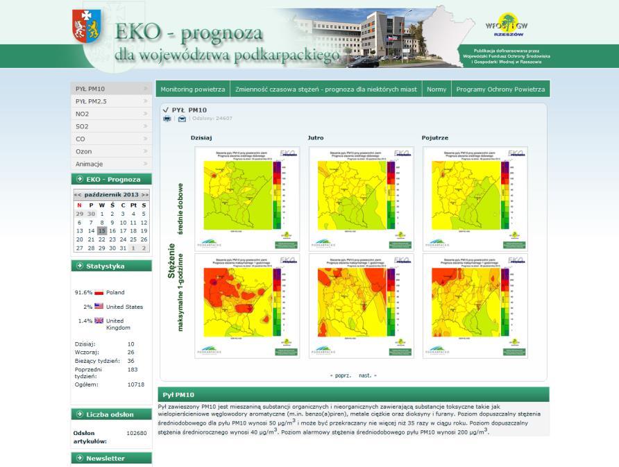 podstawie pomiarów automatycznych, prognoz meteorologicznych oraz Ekoprognozy.