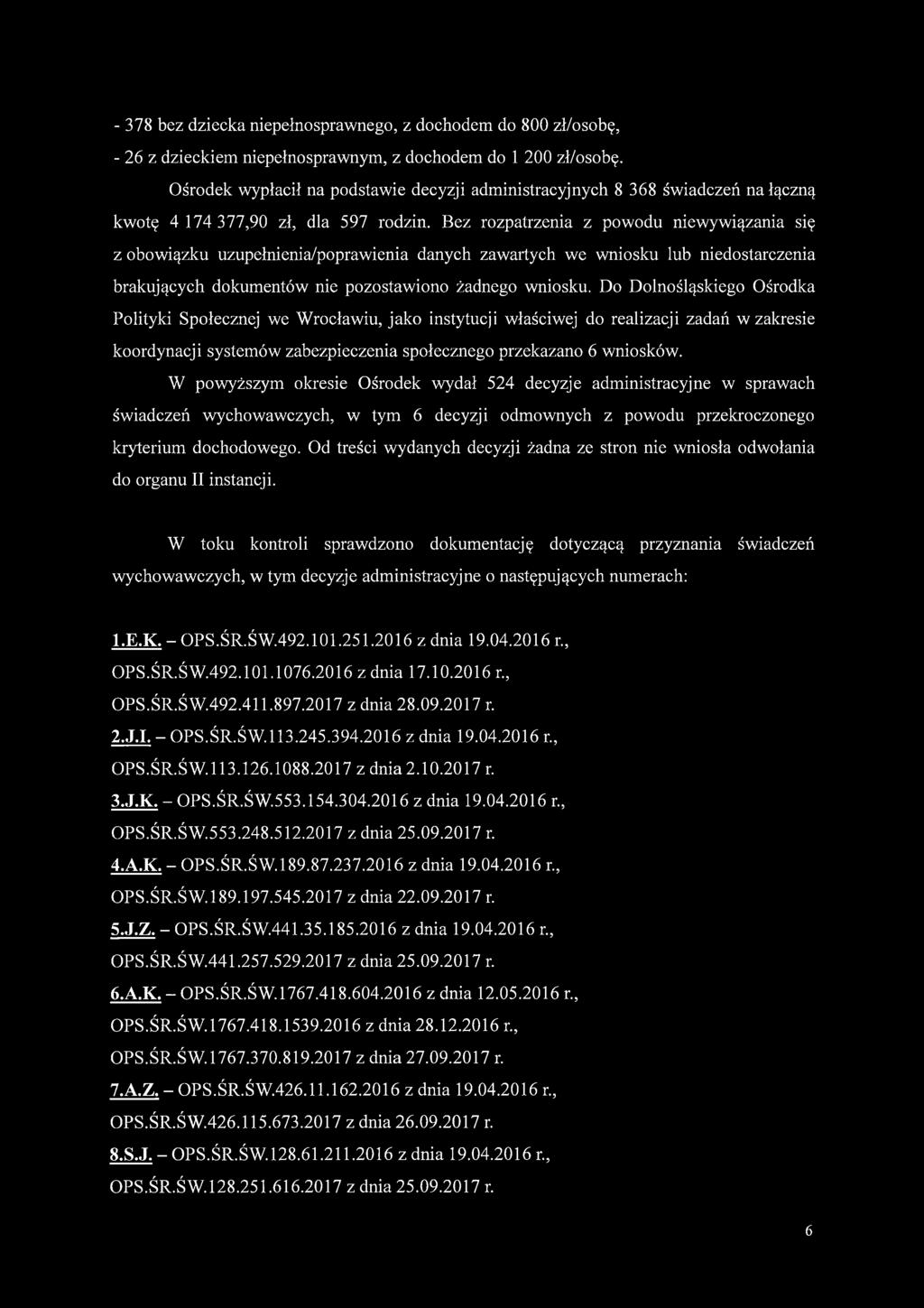 Bez rozpatrzenia z powodu niewywiązania się z obowiązku uzupełnienia/poprawienia danych zawartych we wniosku lub niedostarczenia brakujących dokumentów nie pozostawiono żadnego wniosku.