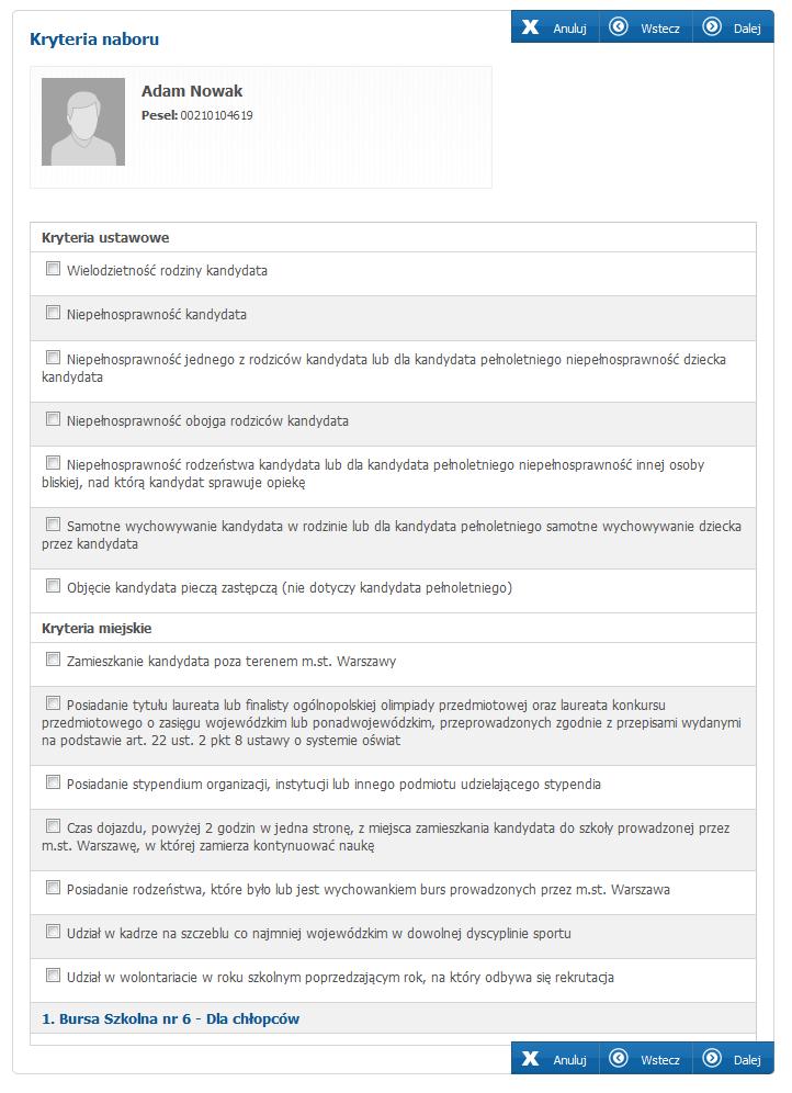 Krok 6: Kryteria naboru Proszę zaznaczyc kryteria, kto re spełnia