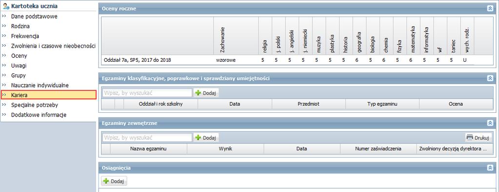 których jest zwolniony. Domyślnie system zakłada, że uczeń realizuje wszystkie przedmioty z całym oddziałem. Aby wprowadzić zmiany, należy skorzystać z przycisku Zmień.