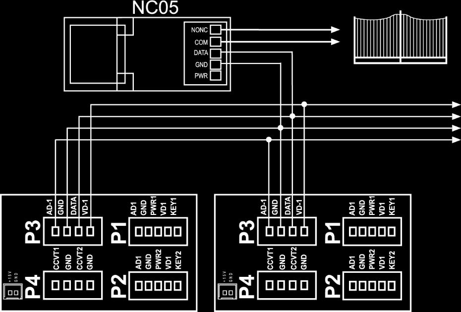 Schemat podłączenia bramy automatycznej i kolejnego monitora. Brama automatyczna Kolejne monitory Obsługa Wideomonitora Otwarcie elektro zaczepu: 1.