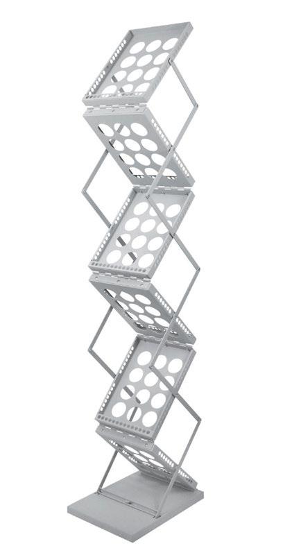 Libra Funkcjonalny dwustronny stojak reklamowy, posiadający 6 kieszonek o wymiarze A4: - składany dla łatwiejszego transport - 6 kieszonek o wymiarze A4 - możliwość złożenia stojaka wraz materiałami