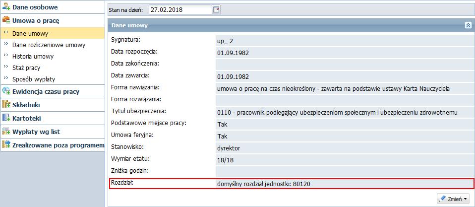 Aby w umowie o pracę rozpisać obowiązki pracownika pomiędzy poszczególne rozdziały klasyfikacji budżetowej, należy skorzystać z operacji seryjnej. 1.