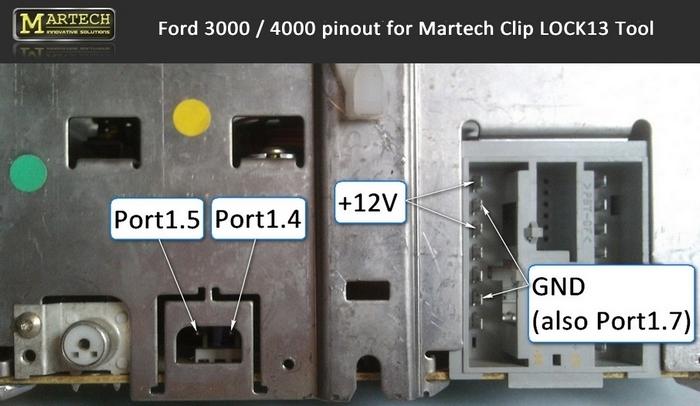 5.2 Radia Ford oparte na Wymagany sprzęt: Martech CLIP z aktywacją RCD lub RCDPRO Przewody realizujące połączenia z wyprowadzeniami procesora znajdującymi się na tylnej części radia Zasilacz