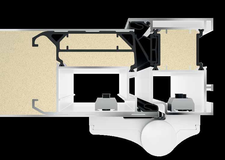 THERMOSAFE Konstrukcja Wyposażenie pełne skrzydło drzwiowe 73 mm wykonane z aluminium i wypełnione twardą pianką poliuretanową, niewidoczny profil skrzydła aluminiowy profil skrzydła z przegrodą