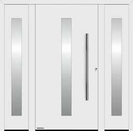 Drzwi zewnętrzne z dwoma elementami bocznymi, wypełnienia ze wzorem w elementach bocznych (ThermoSafe) Drzwi