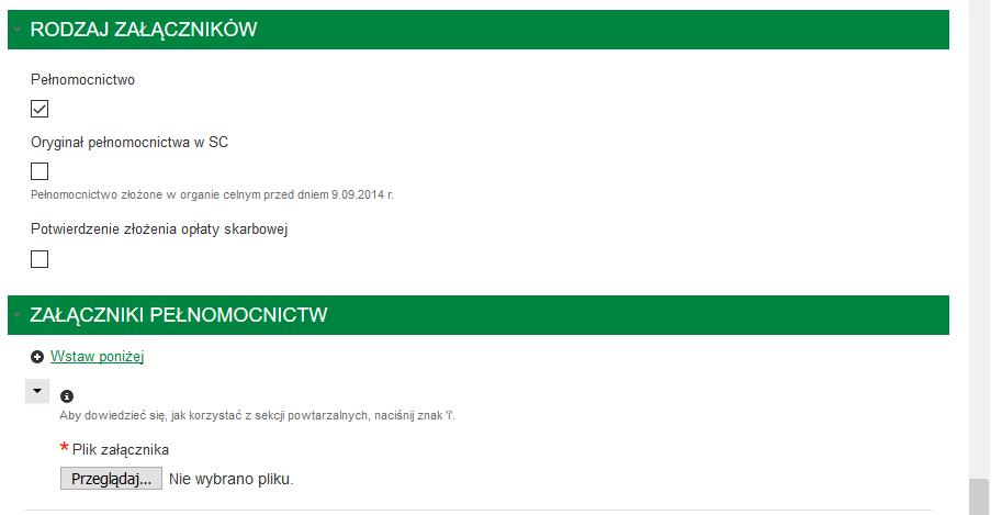 4/4 W polu dotyczącym rodzaju załączników zaznaczamy pełnomocnictwo.