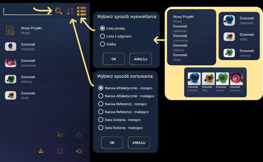 1.5. Widok listy projektów W programie istnieje możliwość wyświetlenia listy projektów w 3 widokach opcja: Wybór