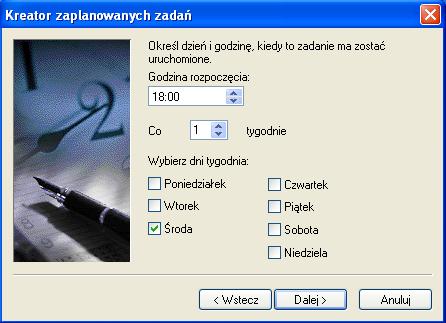 Użyj przycisków przewijania w polu "Godzina rozpoczęcia:" i ustaw na godzinę "18:00".