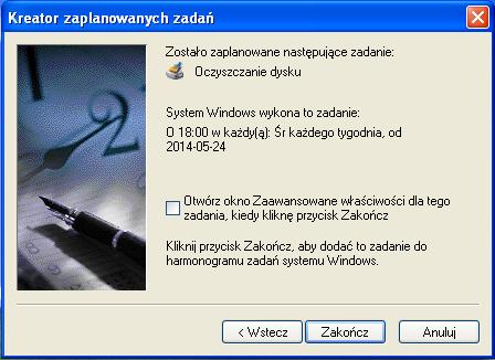 Pojawia się okno "Zastało zaplanowane następujące zadanie:".