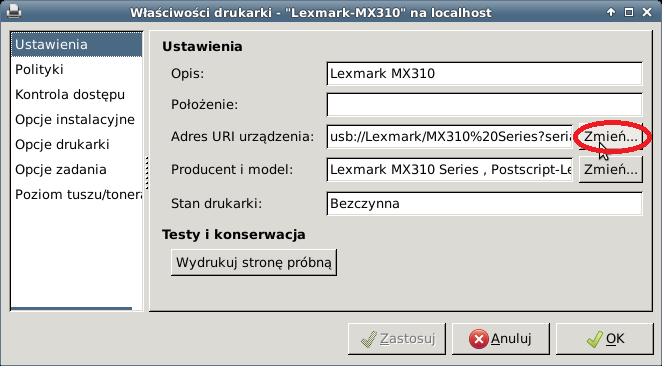 5. Klikamy na obrazku drukarki prawym przyciskiem myszy, a potem lewym przyciskiem myszy Właściwości, następnie klikamy lewym przyciskiem myszy