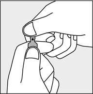 Można delikatnie potrząsnąć ampułką lub postukać w nią palcem, aby ułatwić spłynięcie roztworu. Na każdej ampułce umieszczono kolorową kropkę (patrz rysunek 1.