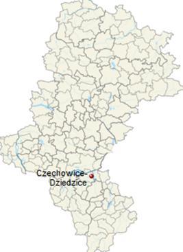 Rysunek 1 Czechowice-Dziedzice na mapie Województwa Śląskiego Źródło: http://pl.wikipedia.