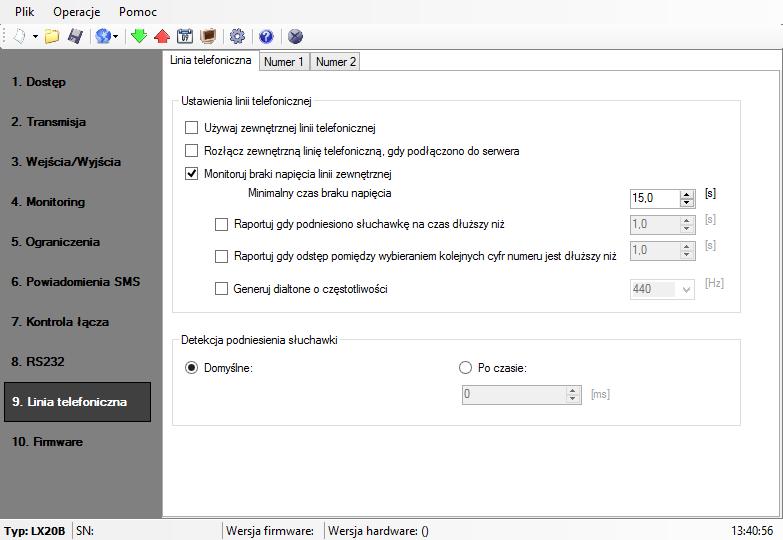 7.9.1. Linia telefoniczna Zakładka ta umożliwia zdefiniowanie ustawień służących do połączenia z centralą alarmową za pomocą linii telefonicznej. 7.9.1.1. Używaj zewnętrznej linii telefonicznej Zaznaczenie (aktywacja) tej funkcji oznacza, że nadajnik będzie współpracował z linią PSTN.