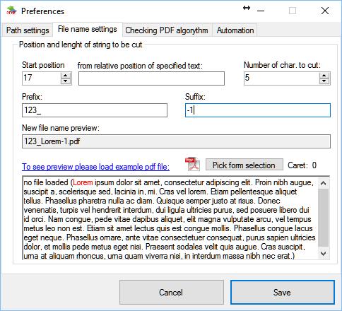 2.2 Preferencje- ustawienia odczytu pliku PDF Wydobyć fragment tekstu z pliku PDF można na dwa sposoby. 1. Metoda z pozycją bezwzględną.