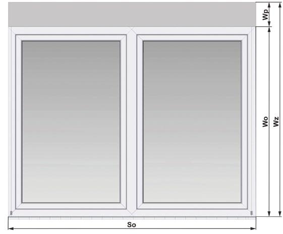 szerokość żaluzji (szerokość lameli) So - szerokość otworu Wz - wysokość żaluzji Wo - wysokość otworu Wp - wysokość pakietu Sz =