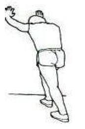 Ćwiczenia mięśni łydek / ścięgien Achillesa Połóż obie ręce na ścianie i wesprzyj całą swoją masę ciała.