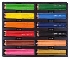 praktyczne, trwałe opakowanie kartonowe z plastikową wytłoczką z przegródkami triangular, ergonomic shape wooden varnished casing 144 pencils in 12 intense, bright colours practical, durable