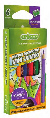 Kredki trójkątne ołówkowe mini Jumbo 6 i 10 kolorów Mini Jumbo triangular coloured pencils 6 and 10 colours CR328K6 / CR328K10 produkt dedykowany dla młodszych dzieci trójkątny, ergonomiczny kształt