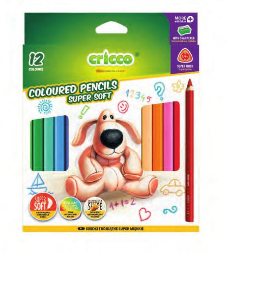 Triangular Super Soft coloured pencils 12 colours CR335K12 perfect colours blending SHARPER INCLUDED produkt dedykowany dla młodszych dzieci trójkątny, ergonomiczny