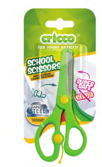 Nożyczki szkolne z osłoniętym ostrzem School scissors with secured blades CR420 idealne do cięcia papieru i tektury, doskonałe na zajęcia plastyki i do prac kreatywnych w domu wbudowany mechanizm