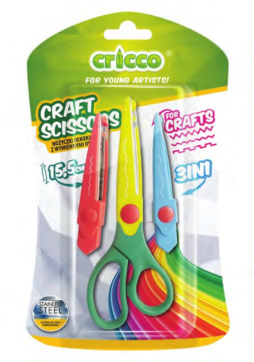 Nożyczki dekoracyjne Craft z wymiennymi ostrzami Decorative Craft scissors with replaceable blades CR435 idealne rozwiązanie do wszelkich wycinanek w zestawie nożyczki o długości 15,5cm z trzema