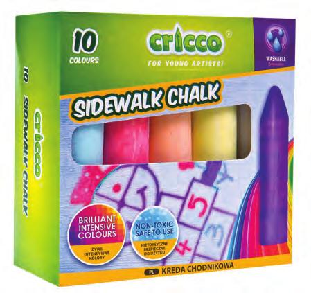 sidewalk chalk for children with a thick, round cross-section perfect for school and playground vivid, bright colours thanks to the high pigment content practical pack in the shape of a bucket makes