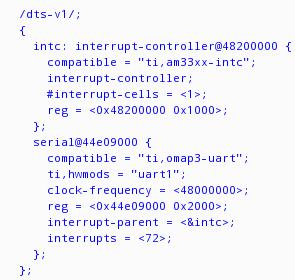 Referencja do innego węzła (phandle) Phandle (<&node>) - połaczenie w drzewie urzadzeń między komponentem a: kontrolerem przerwań, zegarem, regulatorem napięcia.