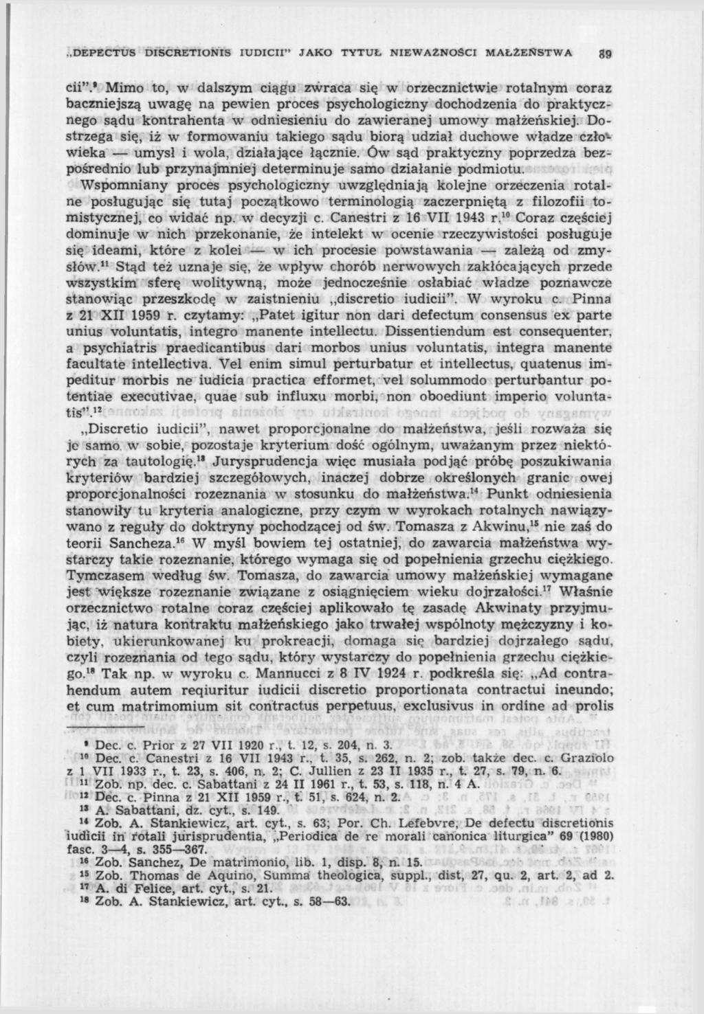 ..DEPECTUS DISCRETIONS IUDICII" JAKO TYTUŁ NIEWAŻNOŚCI MAŁŻEŃSTWA 89 cii".