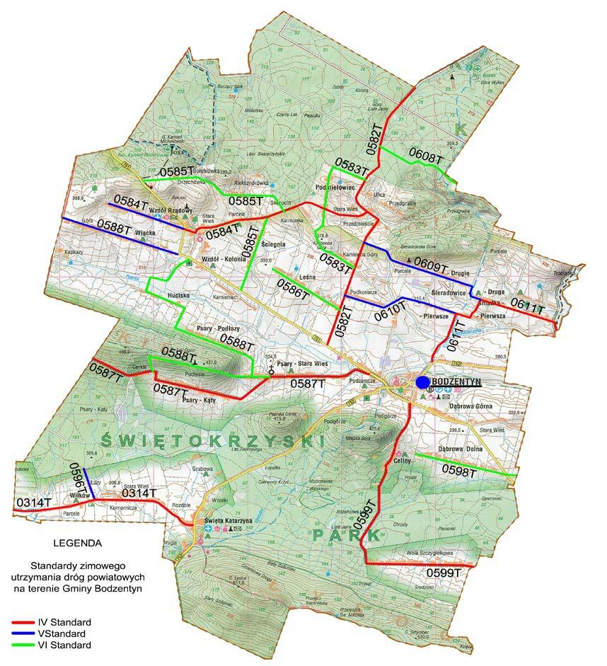 MIASTO I GMINA BODZENTYN Łączna długość dróg powiatowych na terenie Gminy Bodzentyn wynosi 61,3 km z