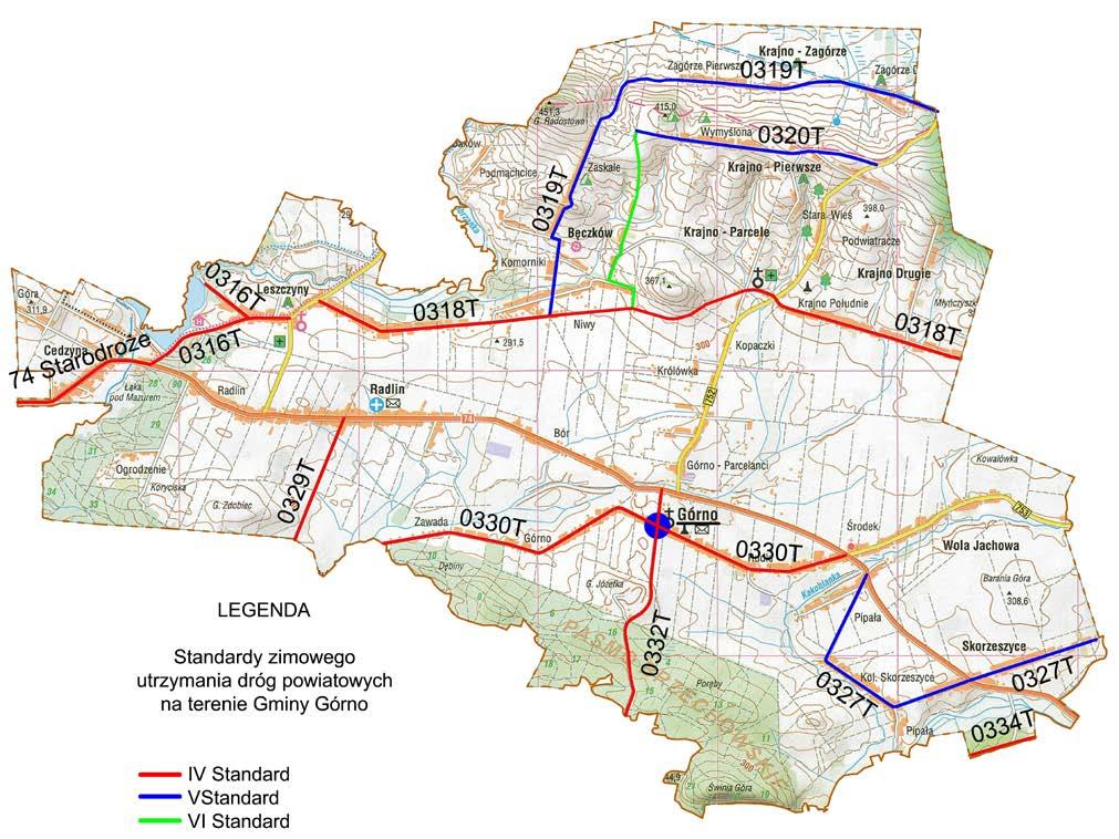 GMINA GÓRNO Łączna długość dróg powiatowych na terenie Gminy Górno wynosi 30,9