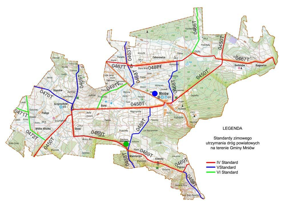 GMINA MNIÓW Łączna długość dróg powiatowych na terenie Gminy Mniów wynosi 65,7 km z tego